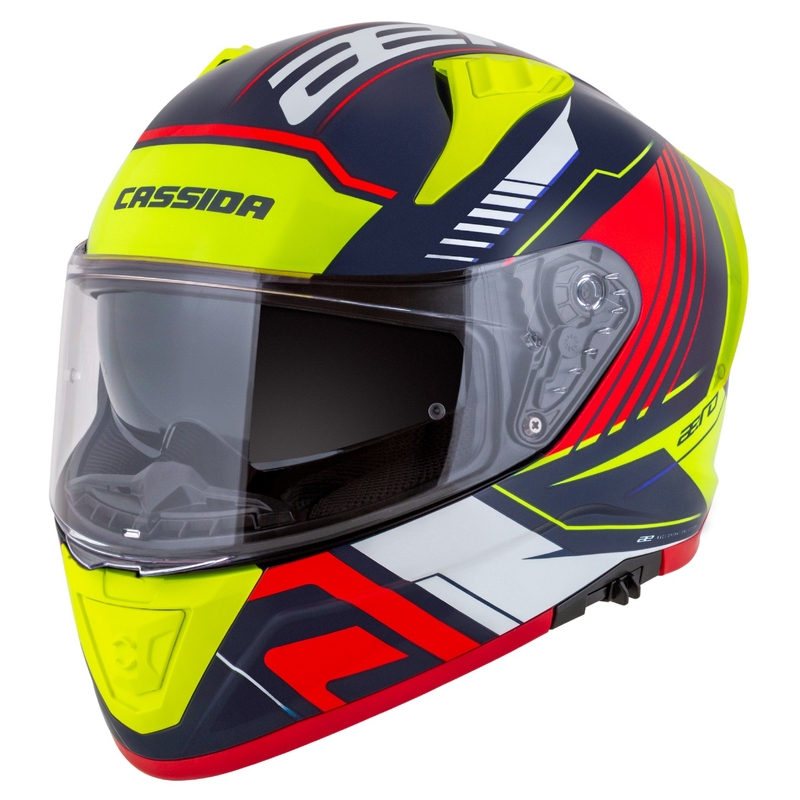 Integrální helma na motorku Cassida Aero Drome perleťově modro-žluto-oranžovo-červeno-bílá