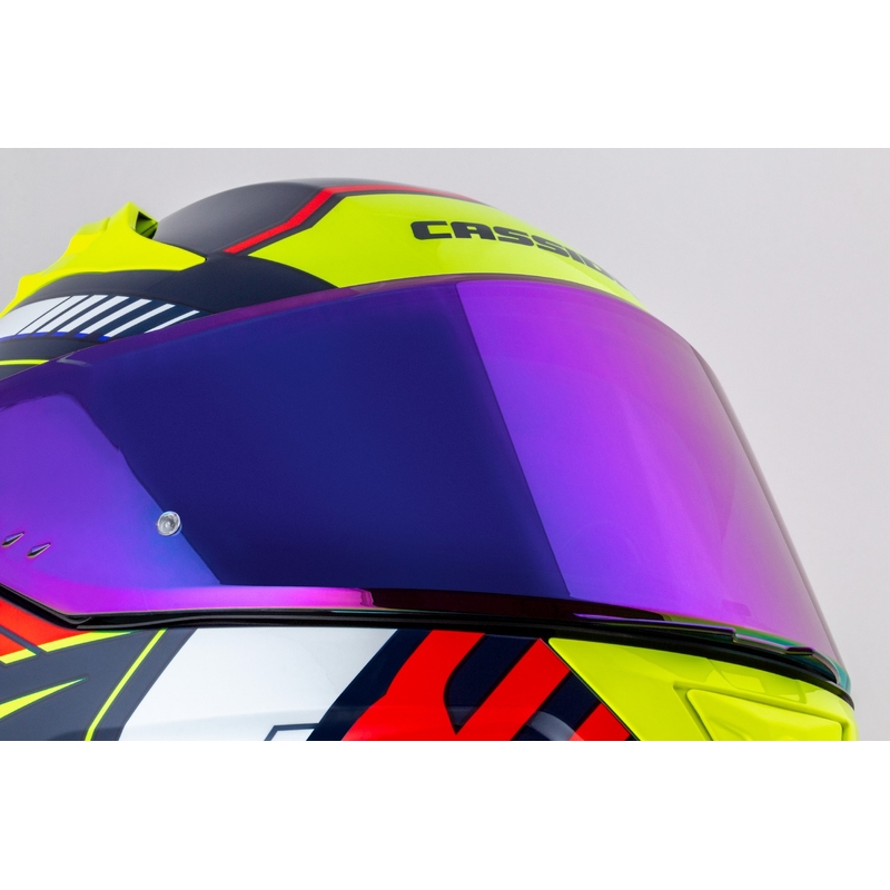 Integrální helma na motorku Cassida Aero Drome perleťově modro-žluto-oranžovo-červeno-bílá