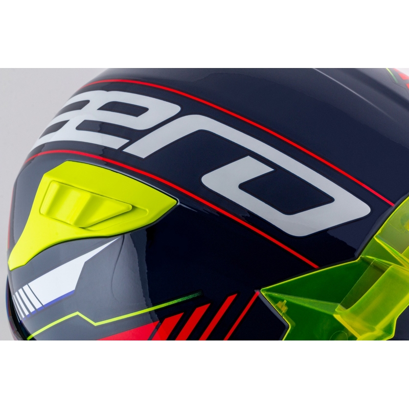 Integrální helma na motorku Cassida Aero Drome perleťově modro-žluto-oranžovo-červeno-bílá