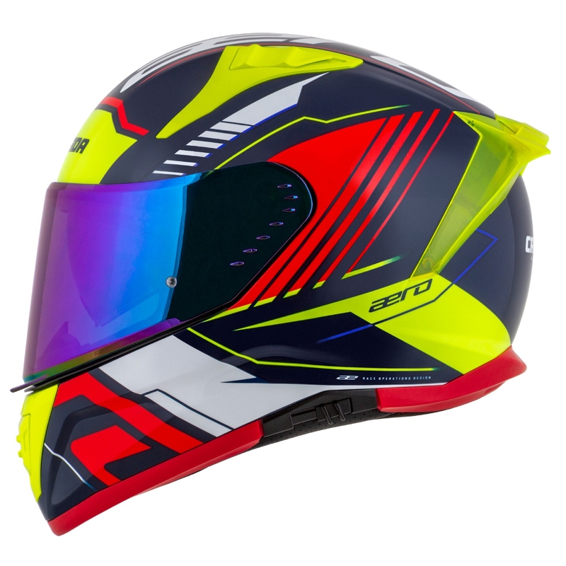 Integrální helma na motorku Cassida Aero Drome perleťově modro-žluto-oranžovo-červeno-bílá