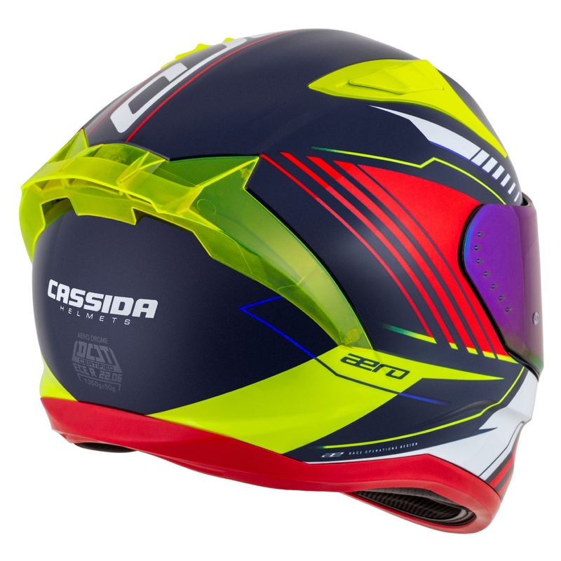 Integrální helma na motorku Cassida Aero Drome perleťově modro-žluto-oranžovo-červeno-bílá