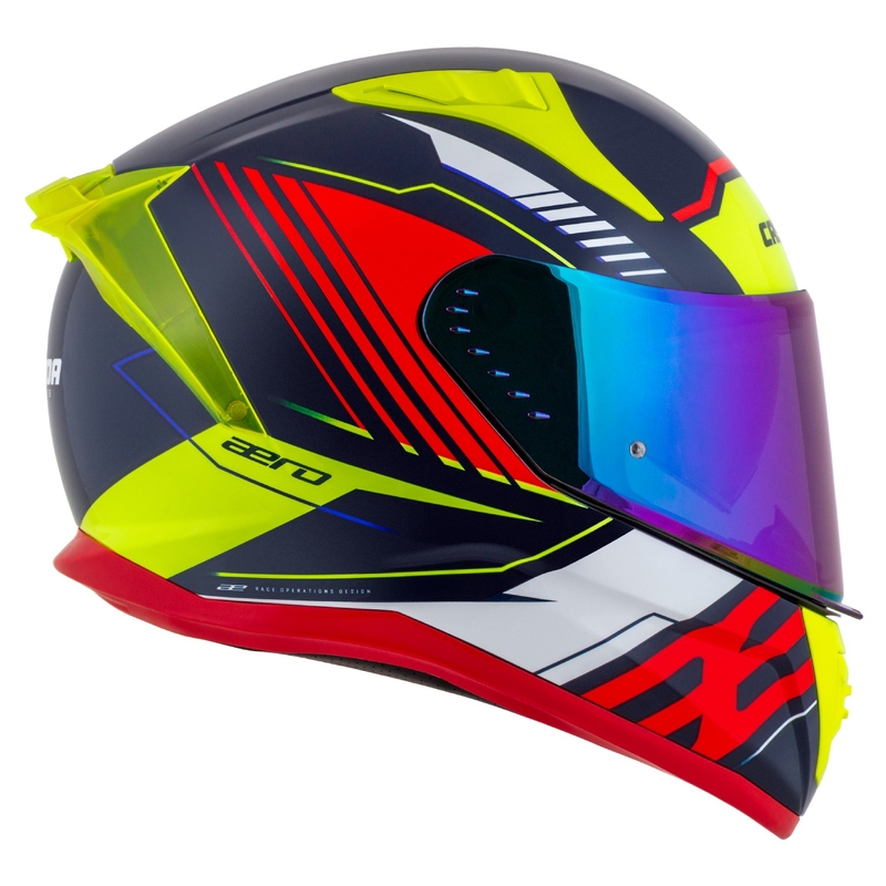 Integrální helma na motorku Cassida Aero Drome perleťově modro-žluto-oranžovo-červeno-bílá