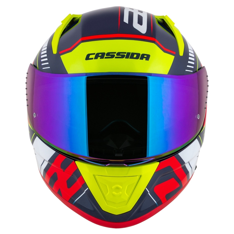 Integrální helma na motorku Cassida Aero Drome perleťově modro-žluto-oranžovo-červeno-bílá