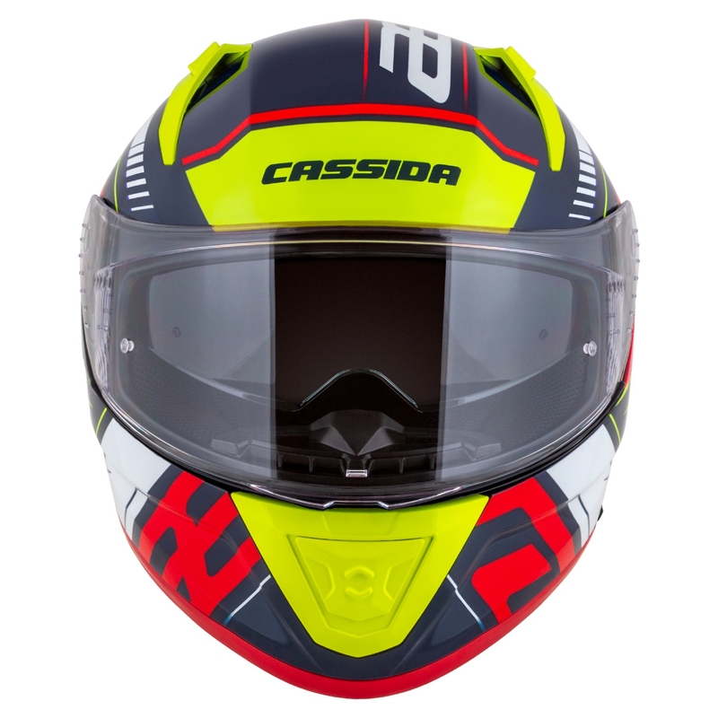 Integrální helma na motorku Cassida Aero Drome perleťově modro-žluto-oranžovo-červeno-bílá