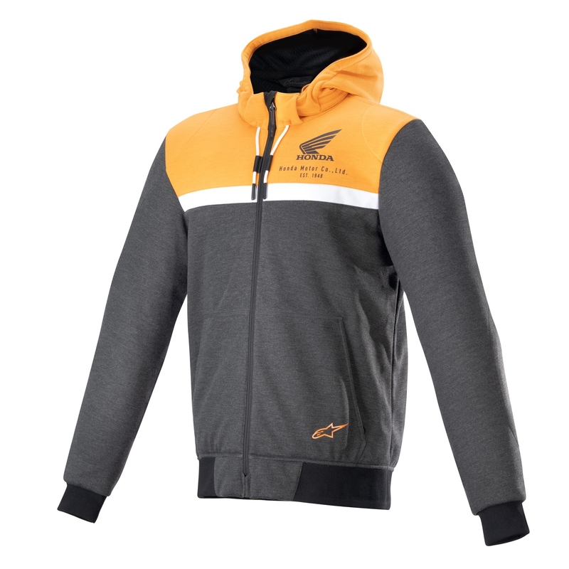 Bunda na motorku Alpinestars Chrome Street Hoodie Honda kolekce 2024 černo-šedo-oranžová