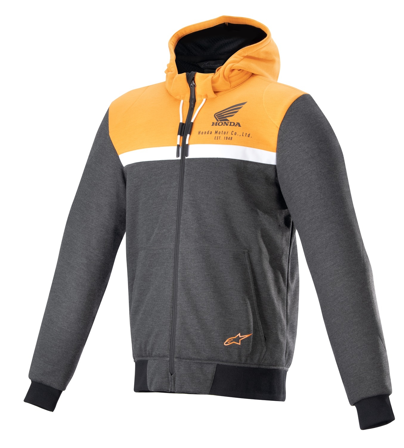 Bunda na motorku Alpinestars Chrome Street Hoodie Honda kolekce 2024 černo-šedo-oranžová Velikost: M