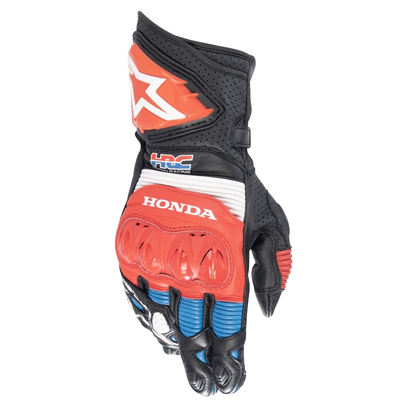 Rukavice na motorku Alpinestars GP PRO R 3 Honda kolekce 2024 černo-červeno fluo-modro-bílé