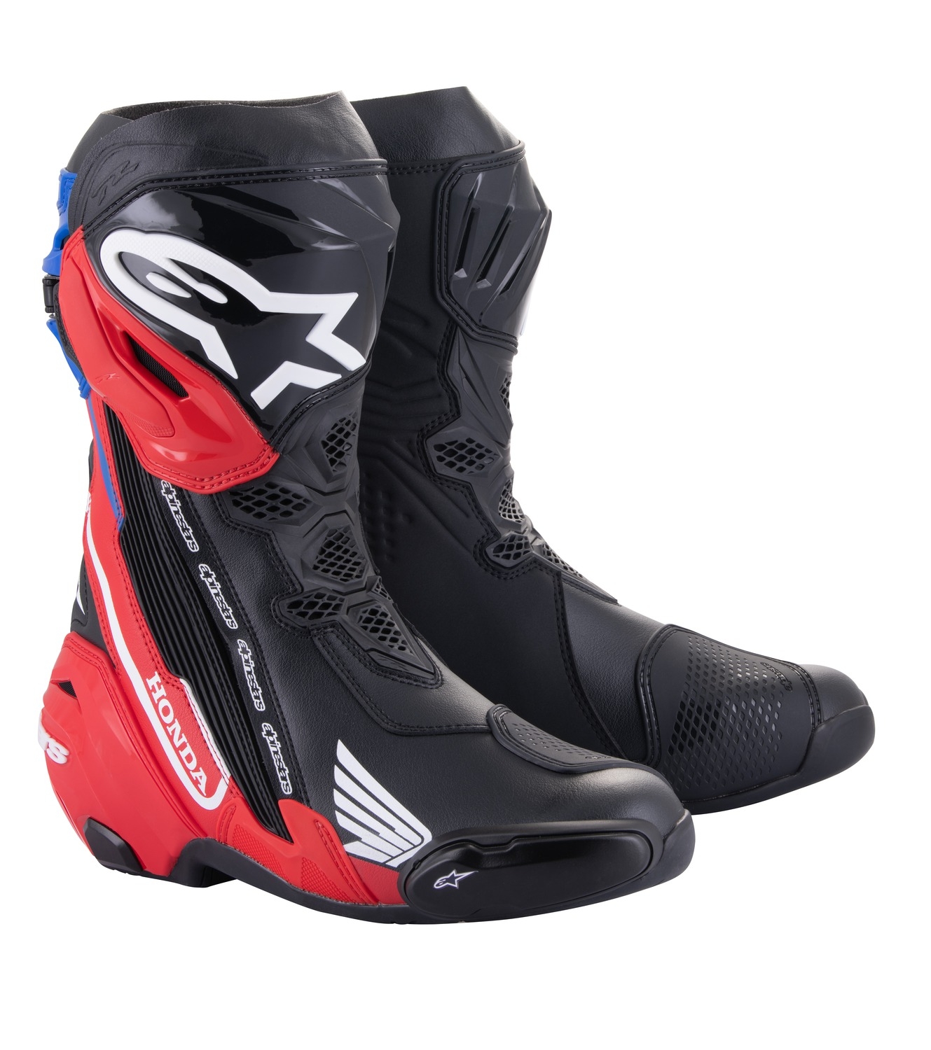 Boty na motorku Alpinestars Supertech R Honda 2024 černo-červeno fluo-modro-bílé Velikost: 39