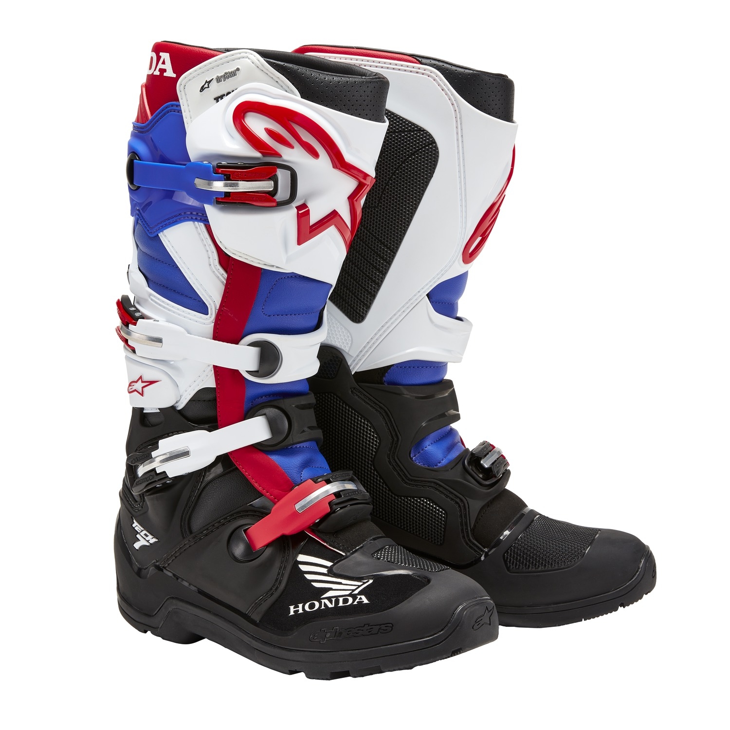 Boty na motorku Alpinestars Tech 7 Enduro Drystar Honda kolekce 2024  černo-modro-bílo-červené Velikost: 44,5