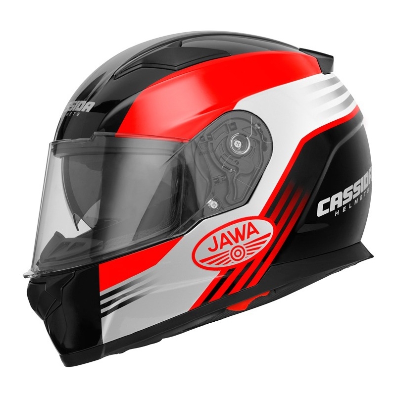 Přilba na motorku Cassida Apex Jawa - červeno-černo-šedá
