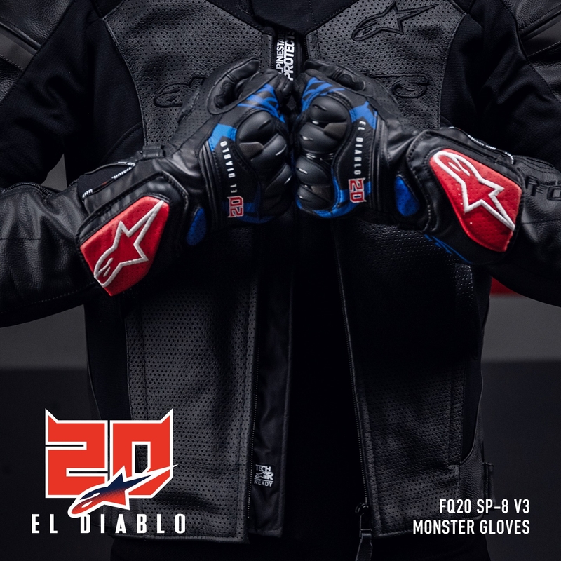 Rukavice na motorku Alpinestars SP-8 3 Monster FQ20 černo-červeno-modro-bílé