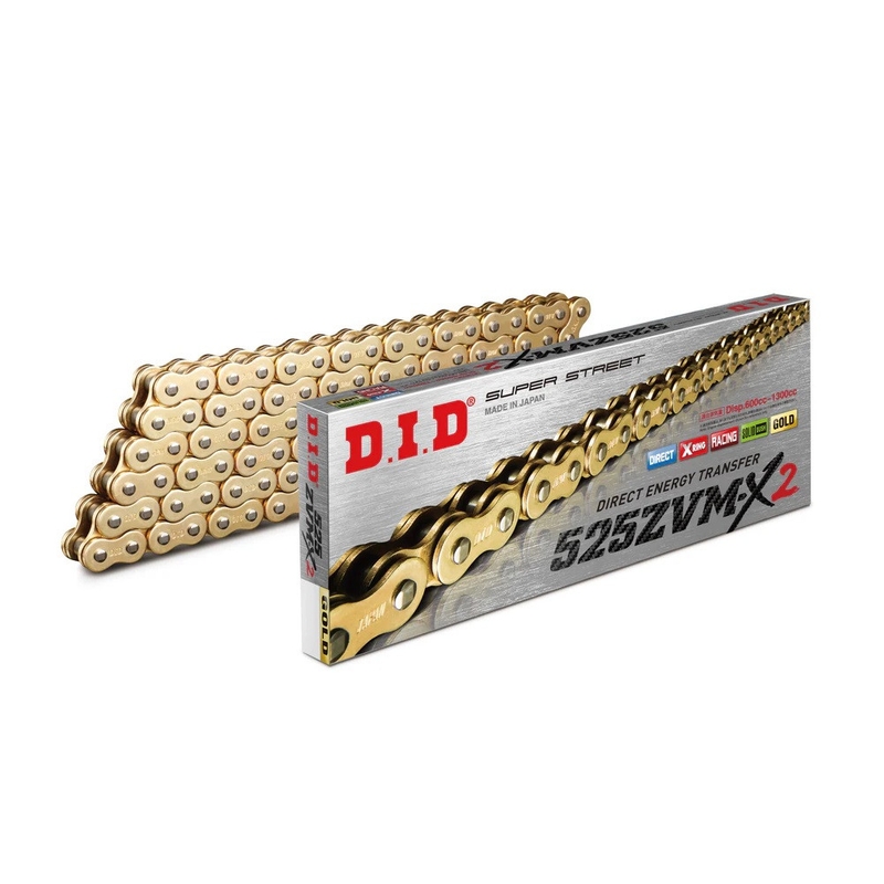 ZVM-X série X-Kroužkový řetěz D.I.D Chain 525ZVM-X2 108 L Zlatá/Zlatá