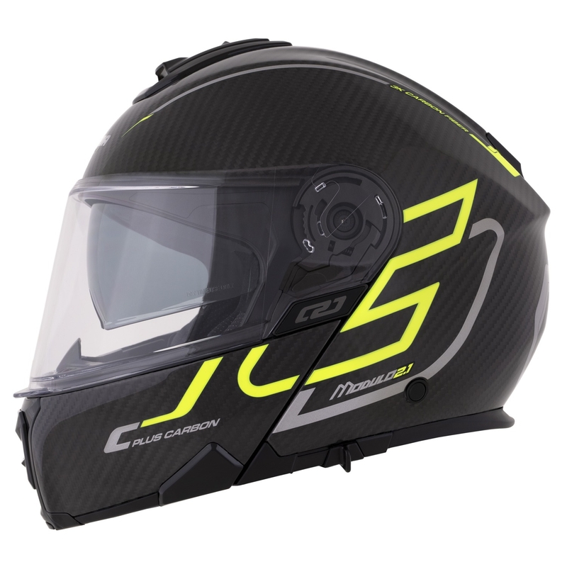 Výklopná helma Cassida Modulo 2.1 Plus Carbon fluo žluto-stříbrno-černá