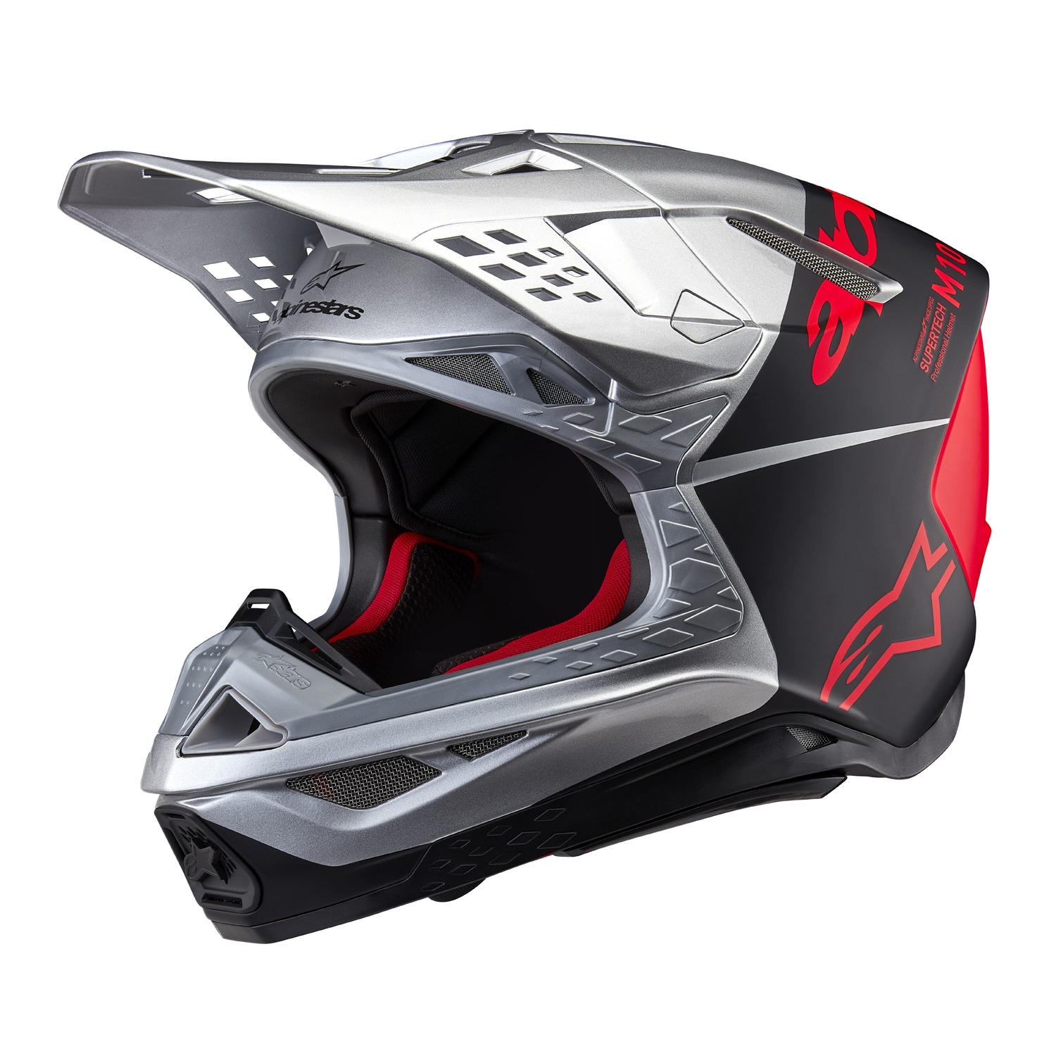 Motokrosová helma Alpinestars Supertech S-M10 Flood matná stříbrno-černo-oranžová fluo Velikost: XS