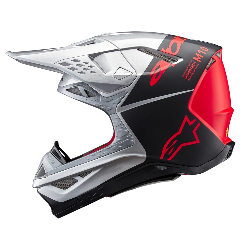 Motokrosová helma Alpinestars Supertech S-M10 Flood matná stříbrno-černo-oranžová fluo