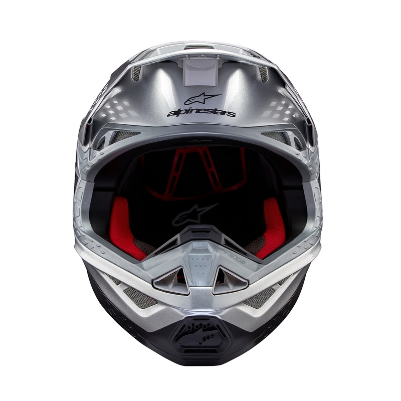 Motokrosová helma Alpinestars Supertech S-M10 Flood matná stříbrno-černo-oranžová fluo