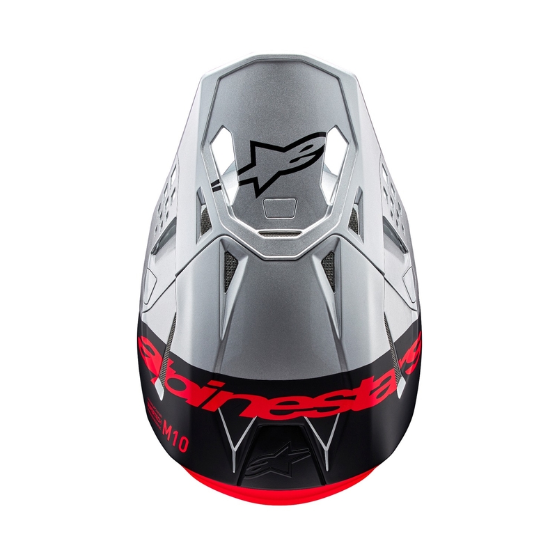 Motokrosová helma Alpinestars Supertech S-M10 Flood matná stříbrno-černo-oranžová fluo