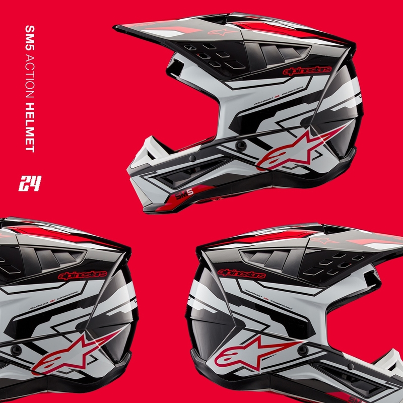 Motokrosová helma Alpinestars S-M5 Action 2 černo-bílo-fluo červená
