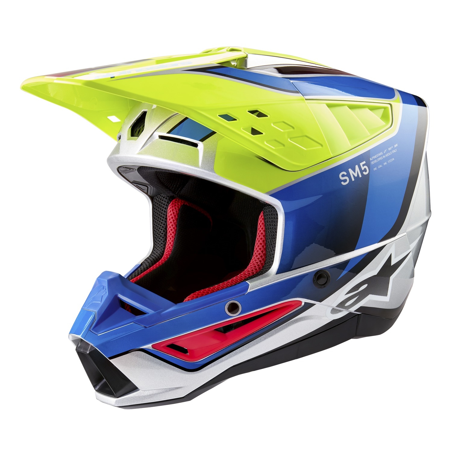 Motokrosová helma Alpinestars S-M5 Sail fluo žluto-modro-stříbrná Velikost: XS