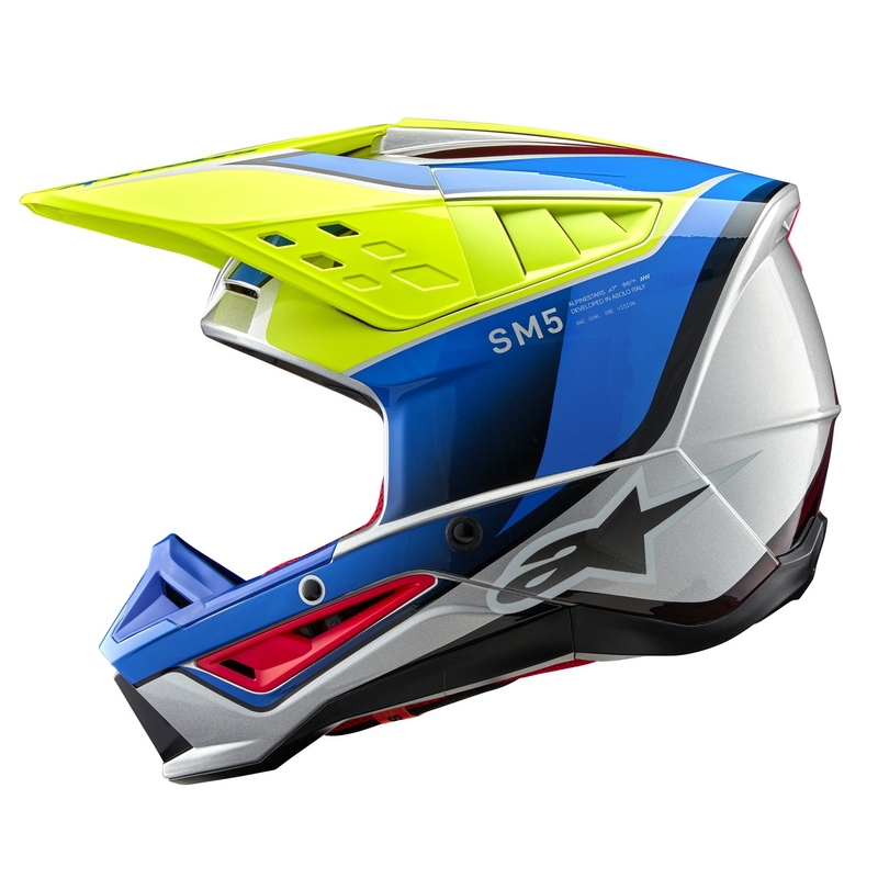 Motokrosová helma Alpinestars S-M5 Sail fluo žluto-modro-stříbrná