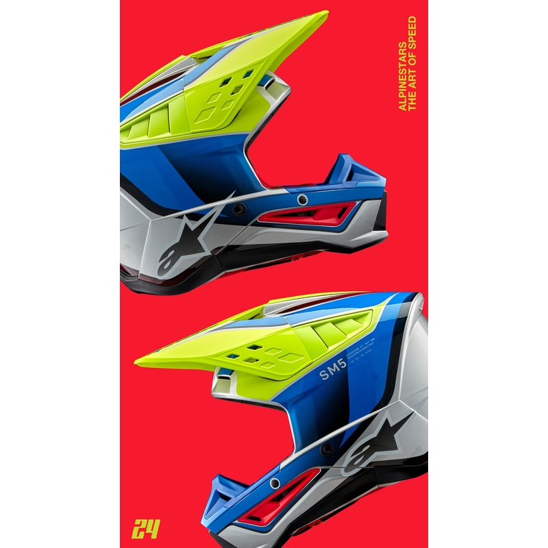 Motokrosová helma Alpinestars S-M5 Sail fluo žluto-modro-stříbrná