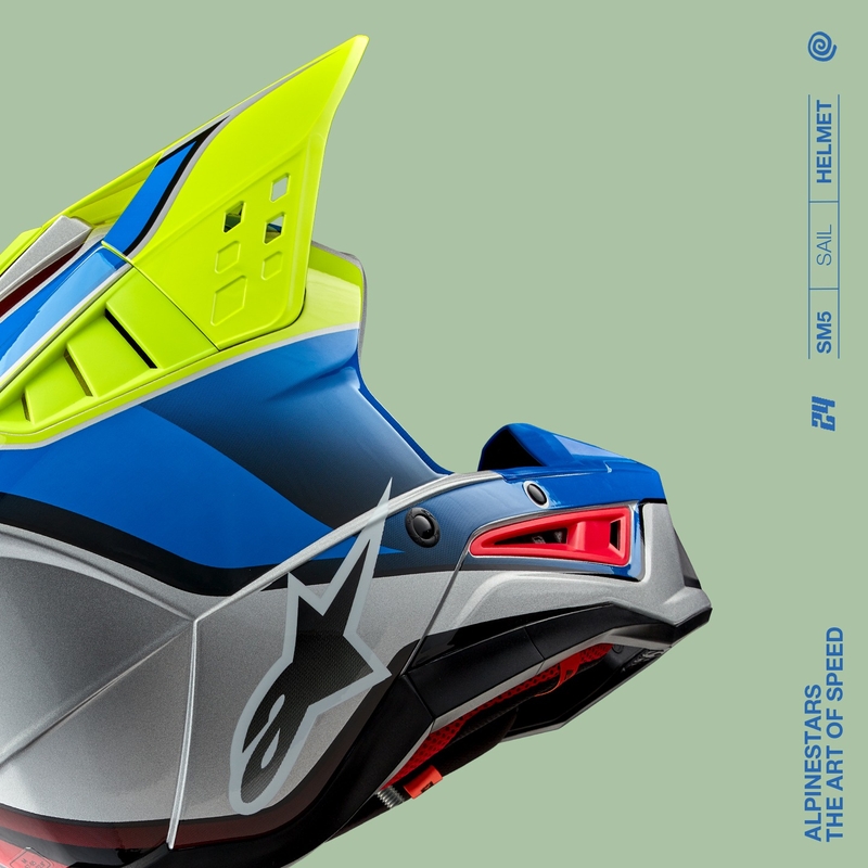 Motokrosová helma Alpinestars S-M5 Sail fluo žluto-modro-stříbrná
