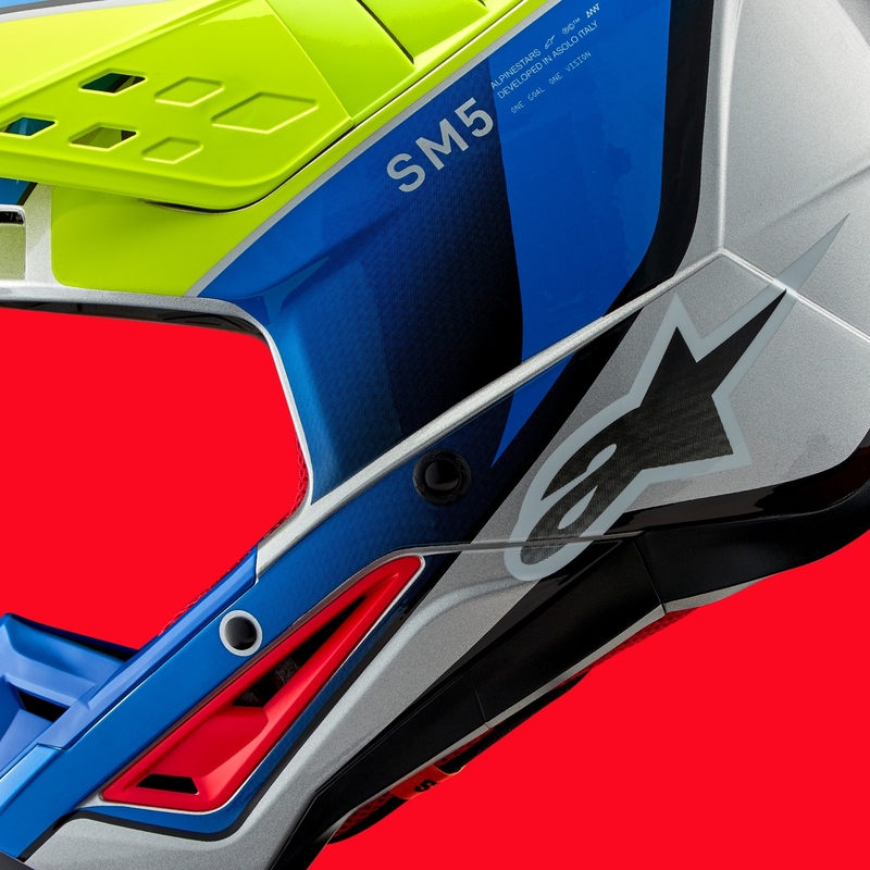 Motokrosová helma Alpinestars S-M5 Sail fluo žluto-modro-stříbrná