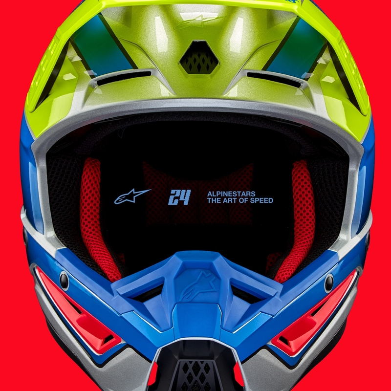 Motokrosová helma Alpinestars S-M5 Sail fluo žluto-modro-stříbrná
