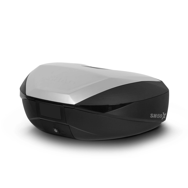 Vrchní kufr na motorku SHAD SH59X černý s hliníkovým krytem (rozšiřitelný koncept) se zámkem PREMIUM SMART a opěrkou zad