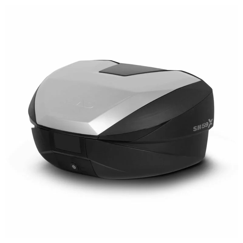 Vrchní kufr na motorku SHAD SH59X černý s hliníkovým krytem (rozšiřitelný koncept) se zámkem PREMIUM SMART a opěrkou zad