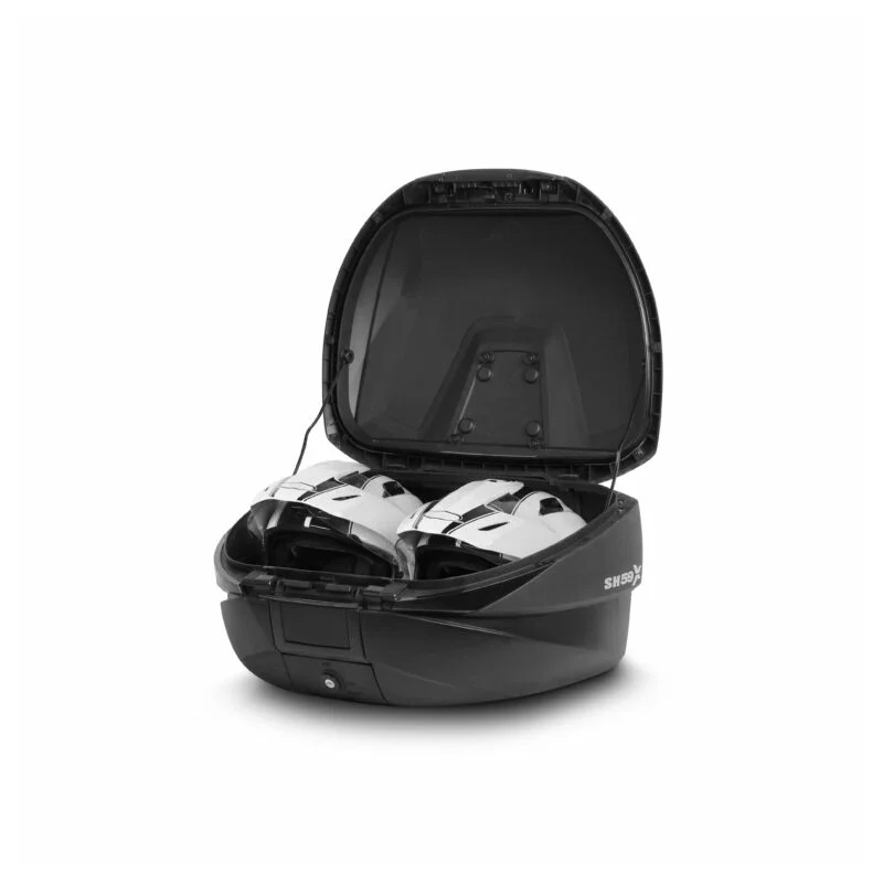 Vrchní kufr na motorku SHAD SH59X černý s hliníkovým krytem (rozšiřitelný koncept) se zámkem PREMIUM SMART a opěrkou zad