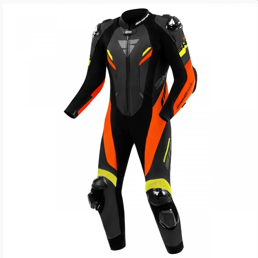 Kožená kombinéza na motorku Shima Hyper-RS černo-fluo oranžovo-žlutá Velikost: 46