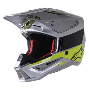 Motokrosová helma Alpinestars S-M5 Bond stříbrno-fluo žluto-zelená lesklá