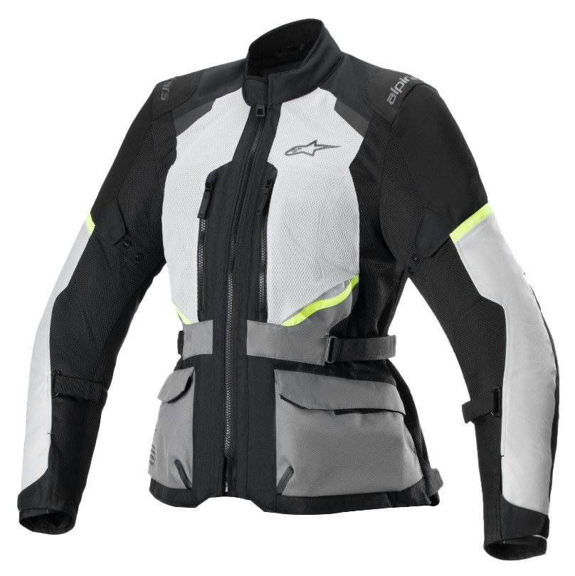 Dámská bunda na motorku Alpinestars Stella Andes Air Drystar světle šedo-tmavě šedo-černo-fluo žlutá Velikost: S
