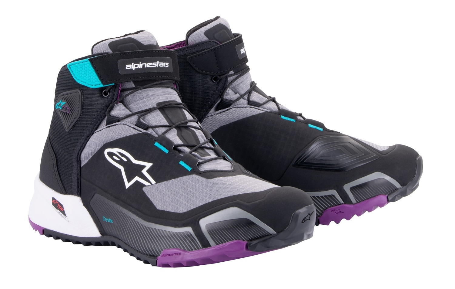 Dámské boty na motorku Alpinestars Stella CR-X Drystar černo-šedo-fialovo-tyrkysové Velikost: 37,5