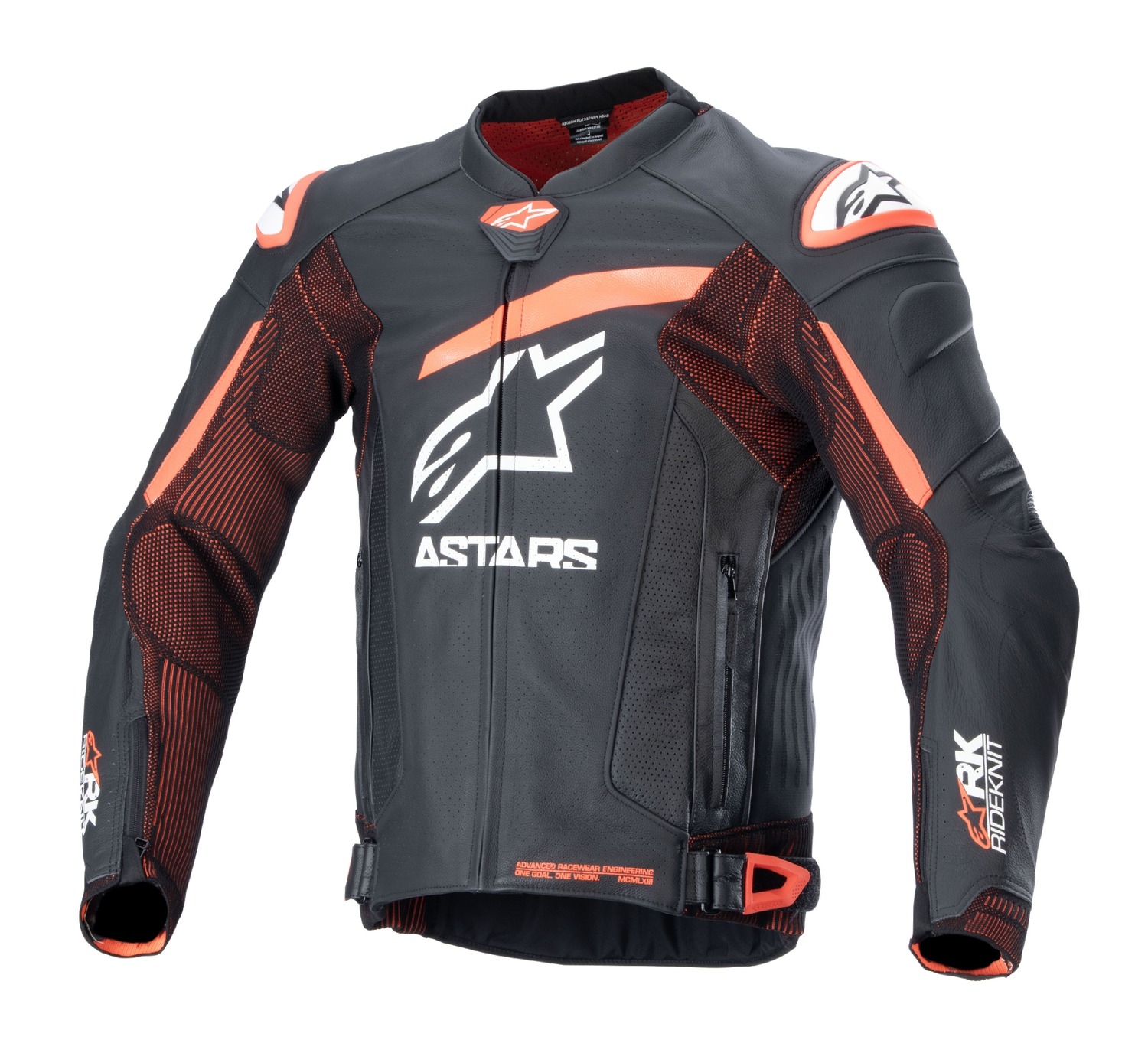 Kožená bunda na motorku Alpinestars GP Plus R 4 Rideknit černo-fluo červeno-bílá Velikost: 48