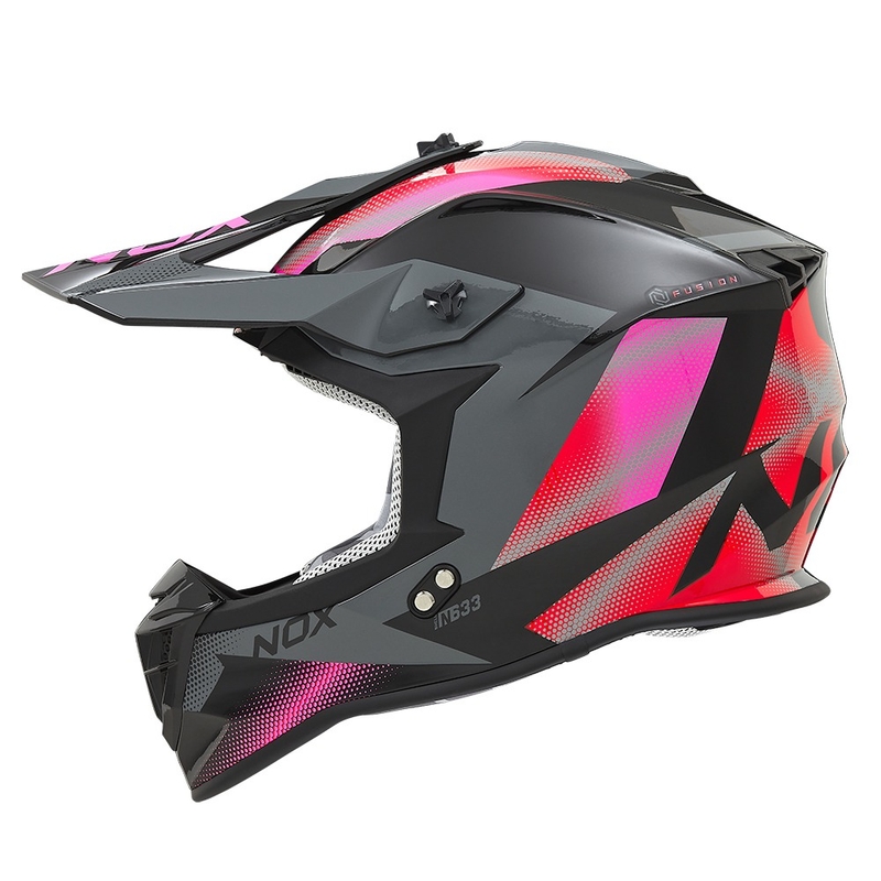 Dámská motokrosová helma NOX N633 fluo růžovo-červeno-šedá