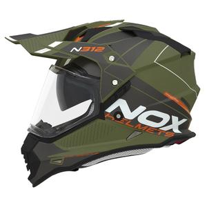 Enduro helma NOX N312 Drone matná khaki-oranžová