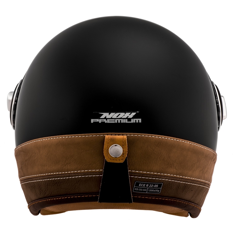 Otevřená helma na motorku NOX PREMIUM Heritage matná černá s hnědou kůží