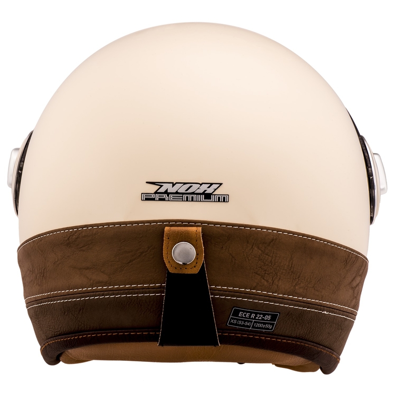Otevřená helma na motorku NOX PREMIUM Heritage krémově bílá s hnědou kůží