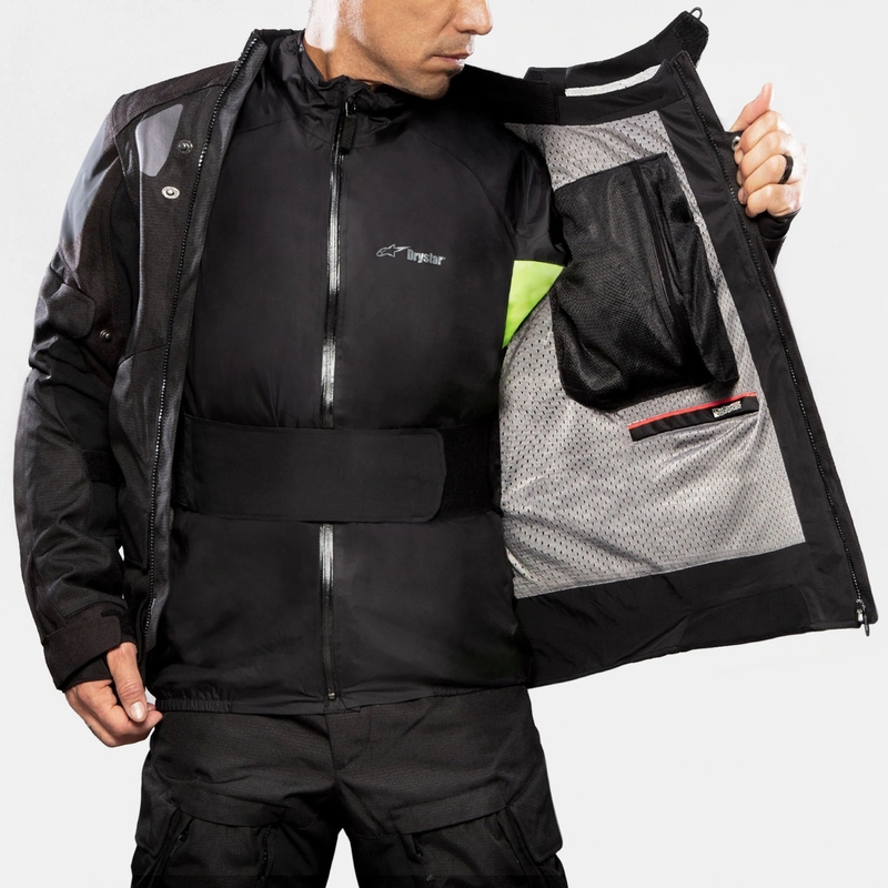 Bunda na motorku Alpinestars Halo Drystar tmavě modro-khaki-oranžovo-černá