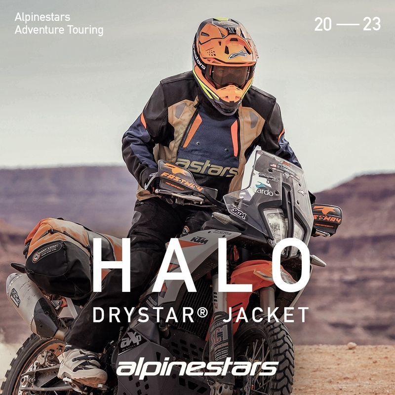 Bunda na motorku Alpinestars Halo Drystar tmavě modro-khaki-oranžovo-černá