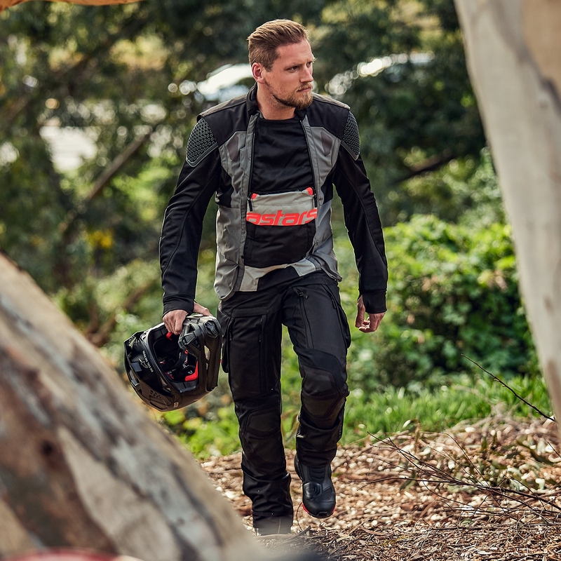 Bunda na motorku Alpinestars Halo Drystar světle šedo-tmavě šedo-černo-fluo červená