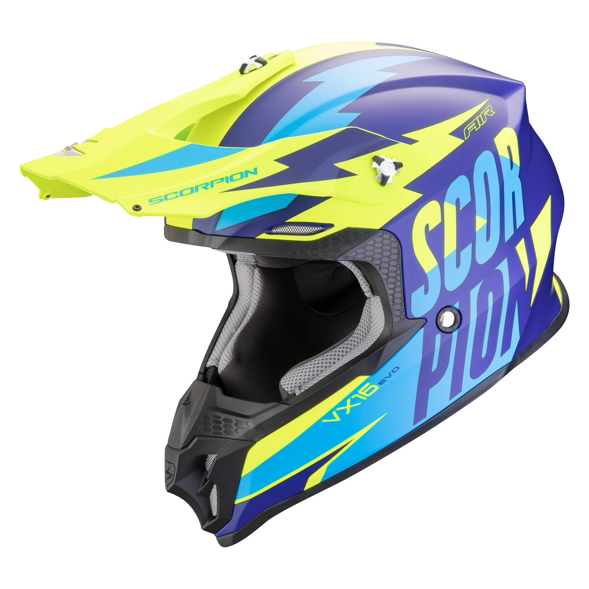 Motokrosová helma Scorpion VX-16 EVO AIR Slanter matná modro-fluo žlutá Velikost: S