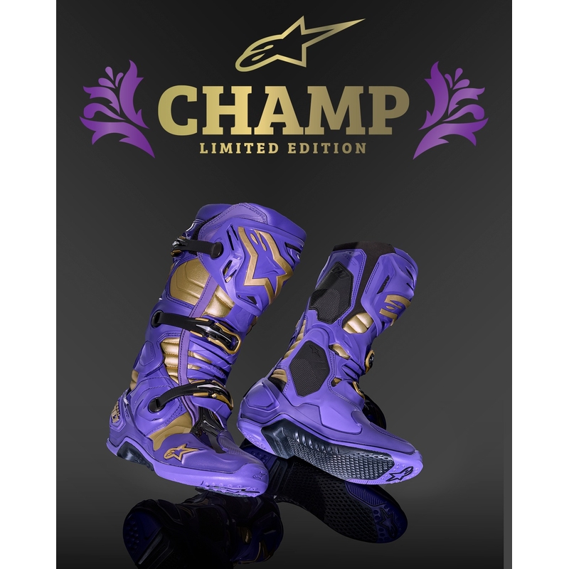 Boty na motorku Alpinestars Tech 10 Limitovaná Edice Champ fialovo-zlaté