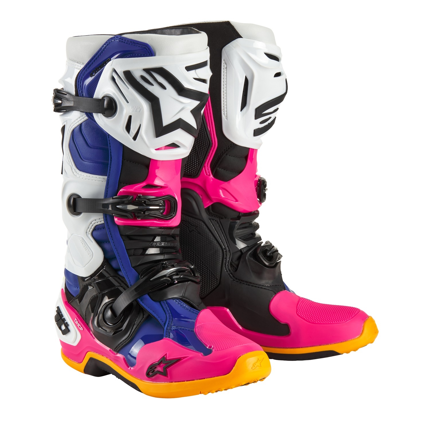 Boty na motorku Alpinestars Tech 10 Limitovaná Edice Coast bílo-tmavě modro-růžovo-fluo žluto-oranžovo-černé Velikost: 43