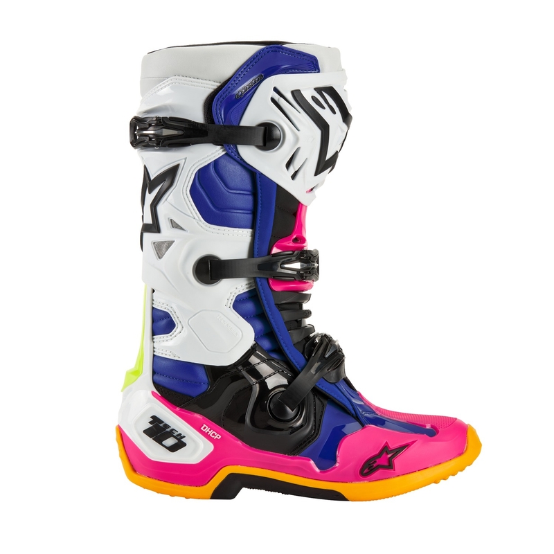 Boty na motorku Alpinestars Tech 10 Limitovaná Edice Coast bílo-tmavě modro-růžovo-fluo žluto-oranžovo-černé