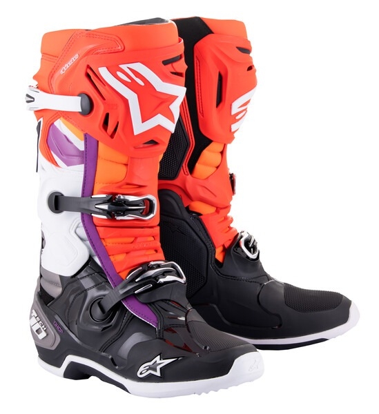 Boty na motorku Alpinestars Tech 10 oranžovo-žluto-fialovo-bílo-černé Velikost: 40,5