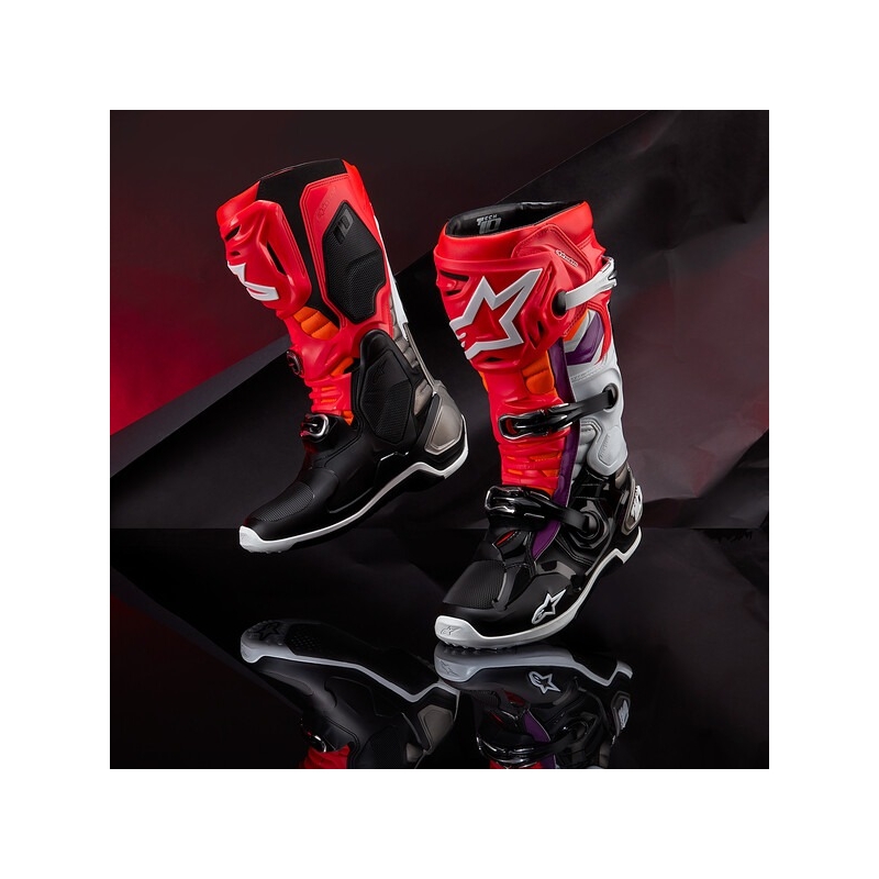 Boty na motorku Alpinestars Tech 10 oranžovo-žluto-fialovo-bílo-černé