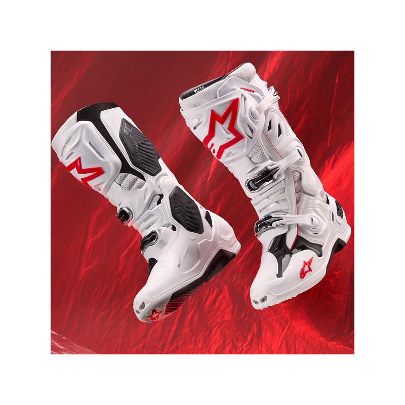 Boty na motorku Alpinestars Tech 10 Supervented Perforované bílo-červeno-černé